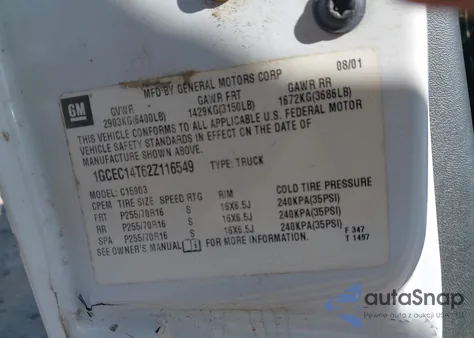 2002 Chevrolet Silverado 1500 из США, поврежденный, VIN 1GCEC14T62Z116549